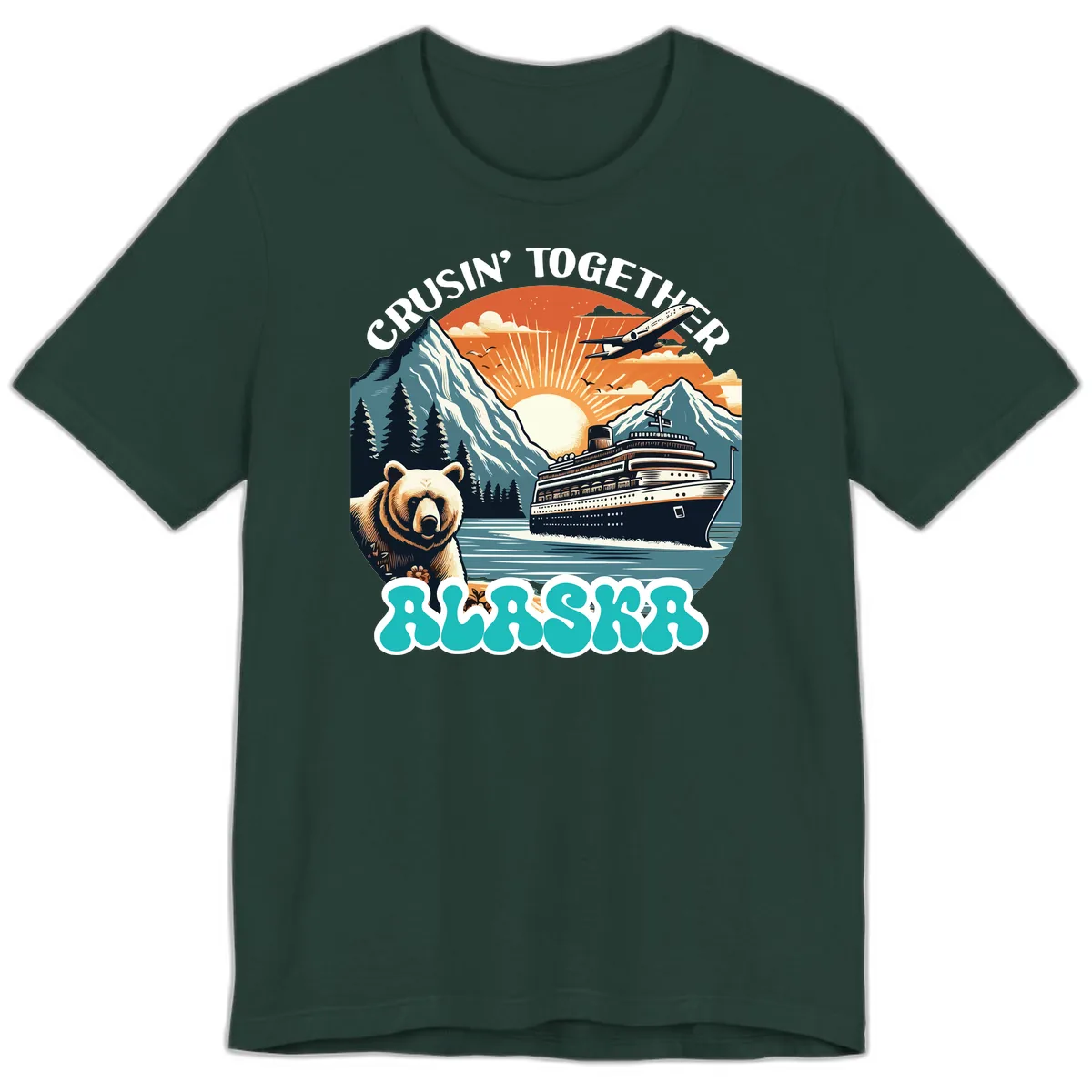 Crusin' Together Alaska Grizzly Scene Premium T-Shirt in Forest
