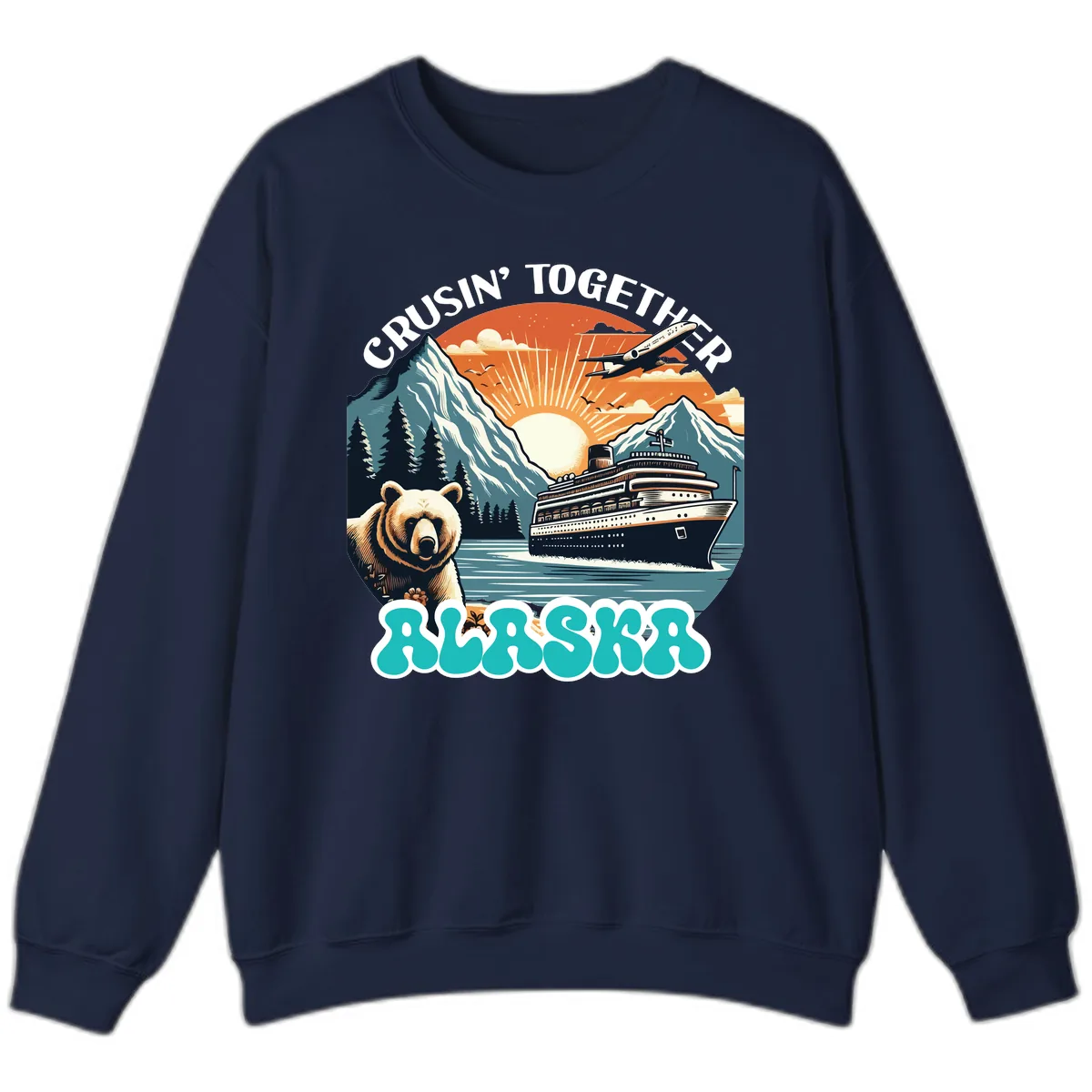 Crusin' Together Alaska Grizzly Scene Sweatshirt in Navy