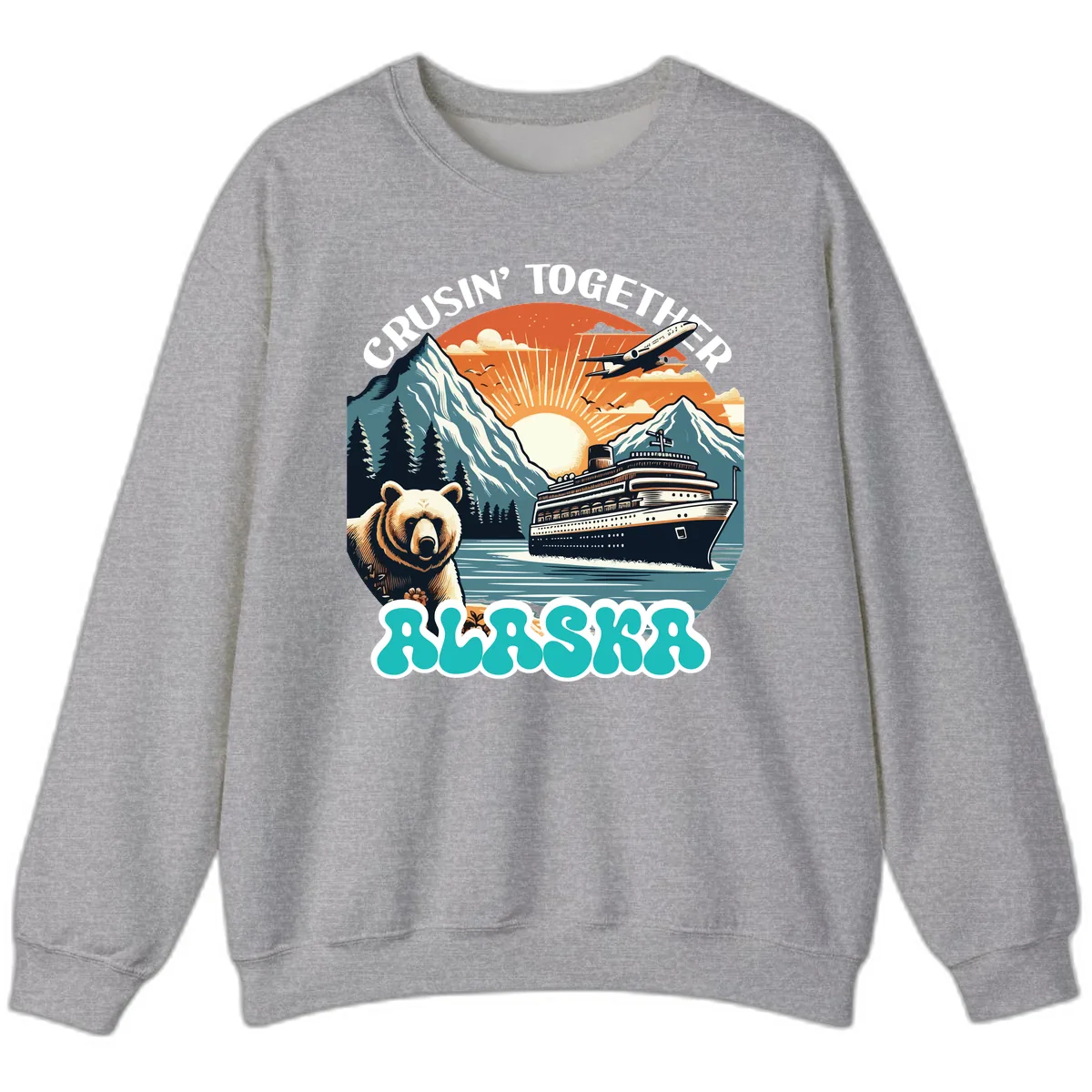 Crusin' Together Alaska Grizzly Scene Sweatshirt in Sport Grey