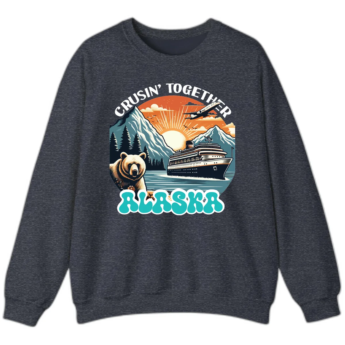 Crusin' Together Alaska Grizzly Scene Sweatshirt in Heather Sport Dark Navy