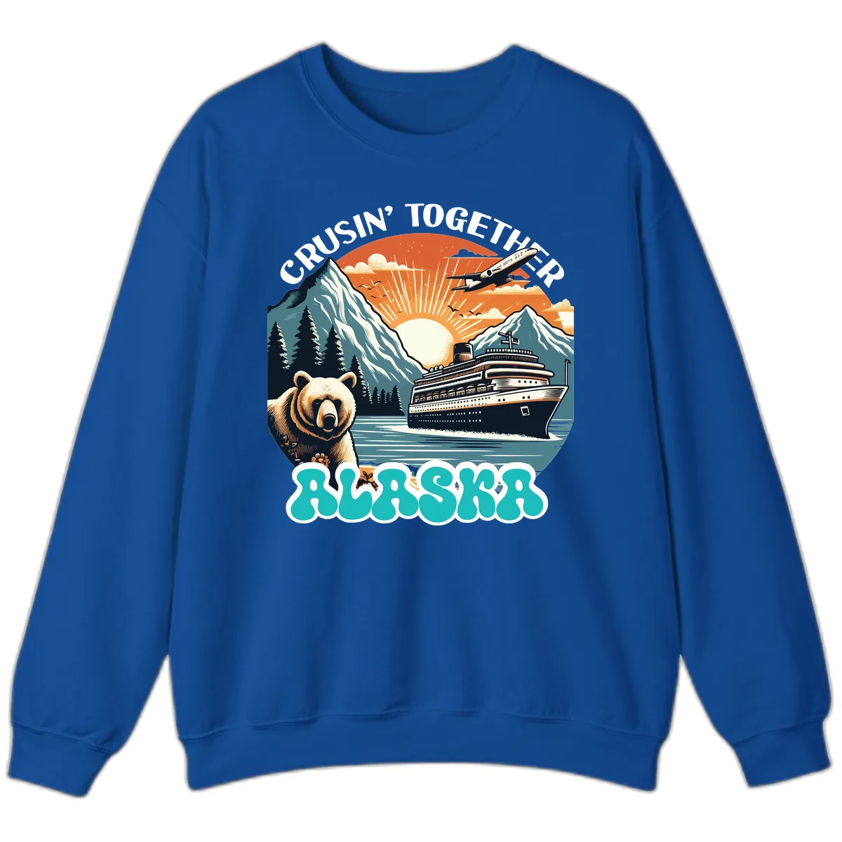 Crusin' Together Alaska Grizzly Scene Sweatshirt in Royal