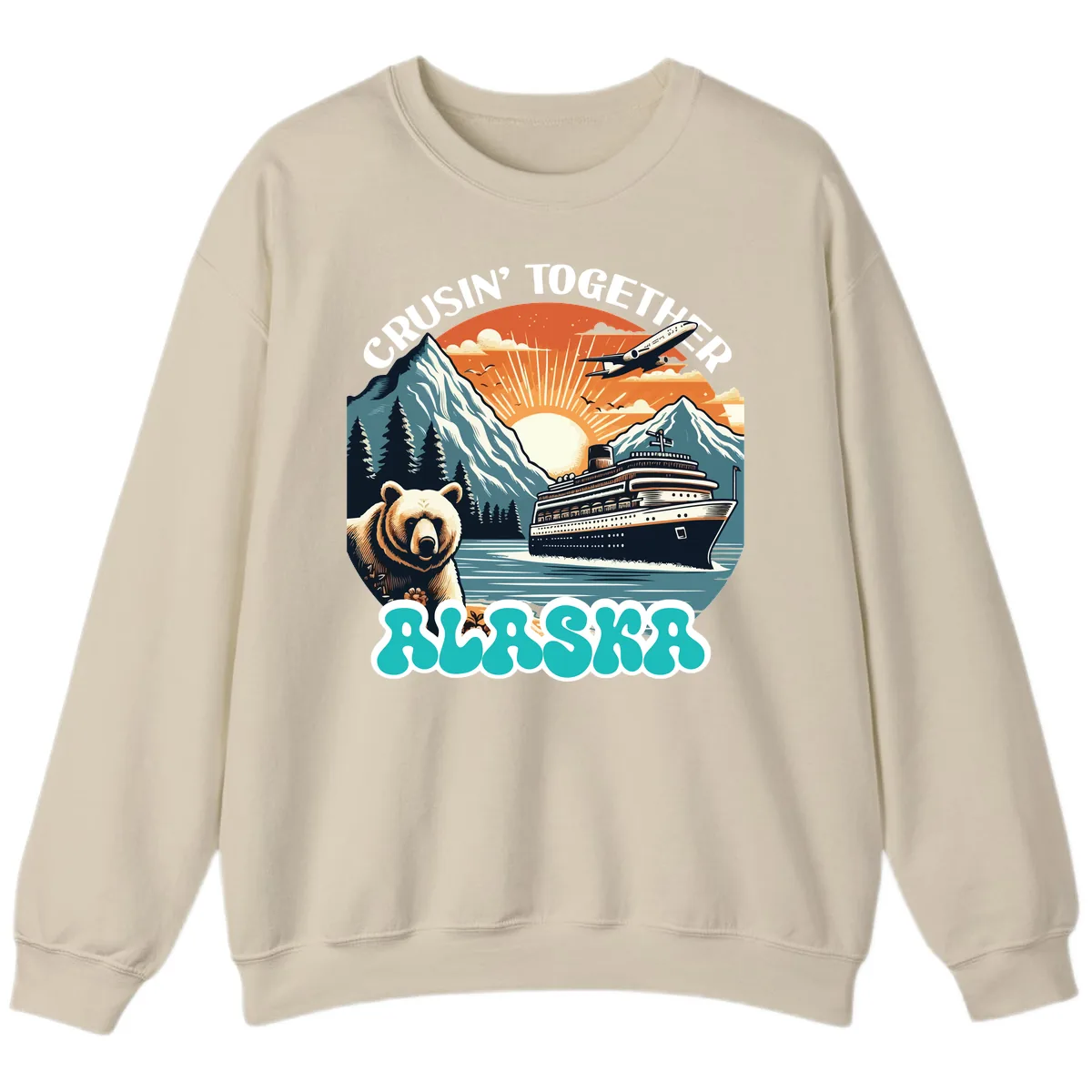 Crusin' Together Alaska Grizzly Scene Sweatshirt in Sand