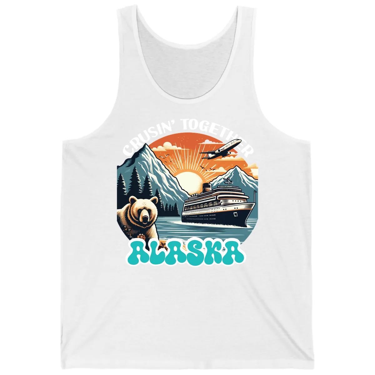 Crusin' Together Alaska Grizzly Scene Tank in White