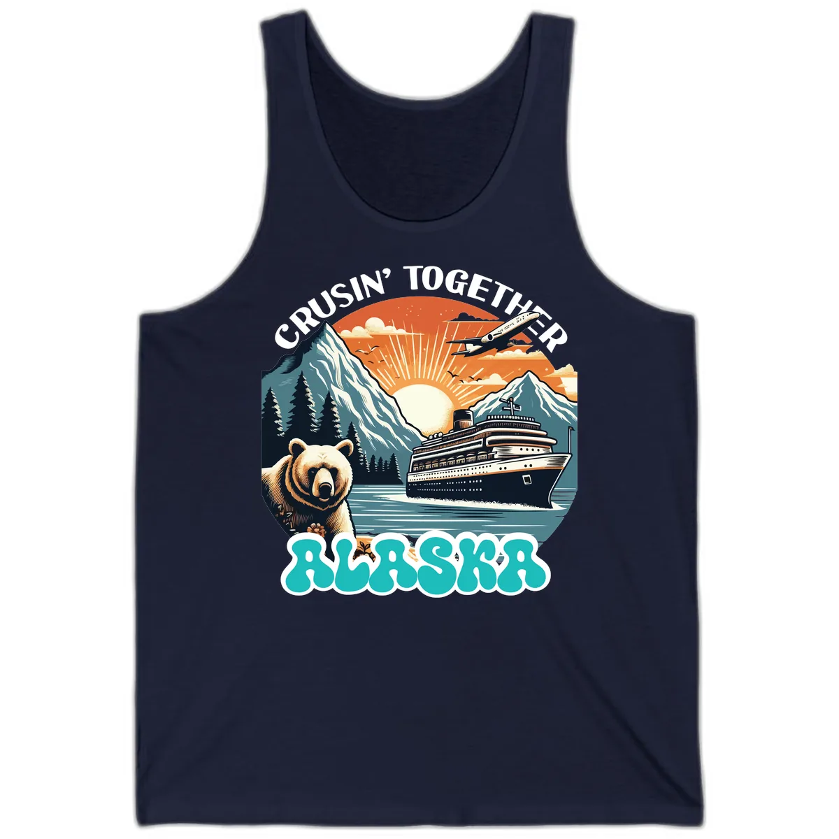 Crusin' Together Alaska Grizzly Scene Tank in Navy