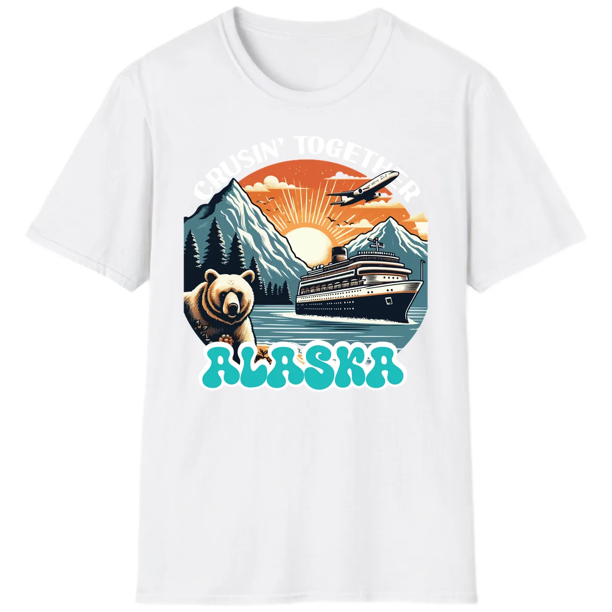 Crusin' Together Alaska Grizzly Scene T-Shirt in White