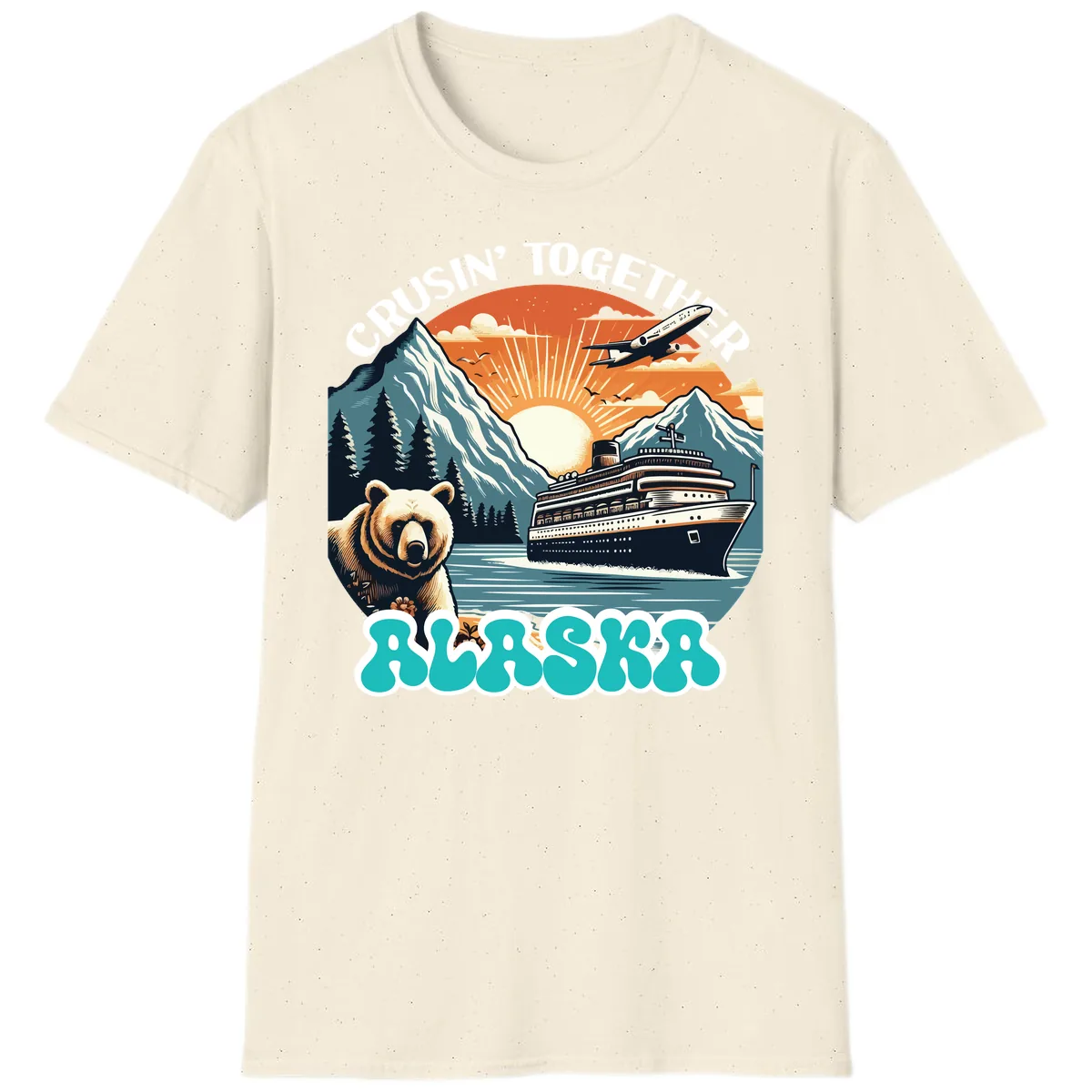 Crusin' Together Alaska Grizzly Scene T-Shirt in Natural