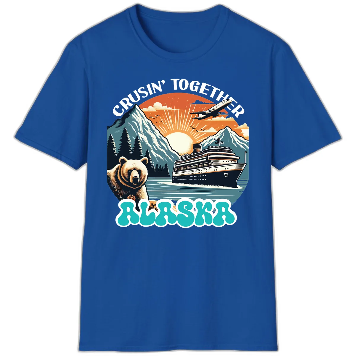 Crusin' Together Alaska Grizzly Scene T-Shirt in Royal