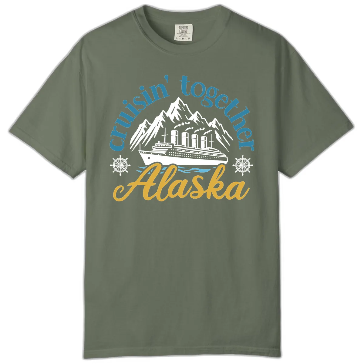 Cruisin Together Alaska Script Wave Design Comfort Color in Moss
