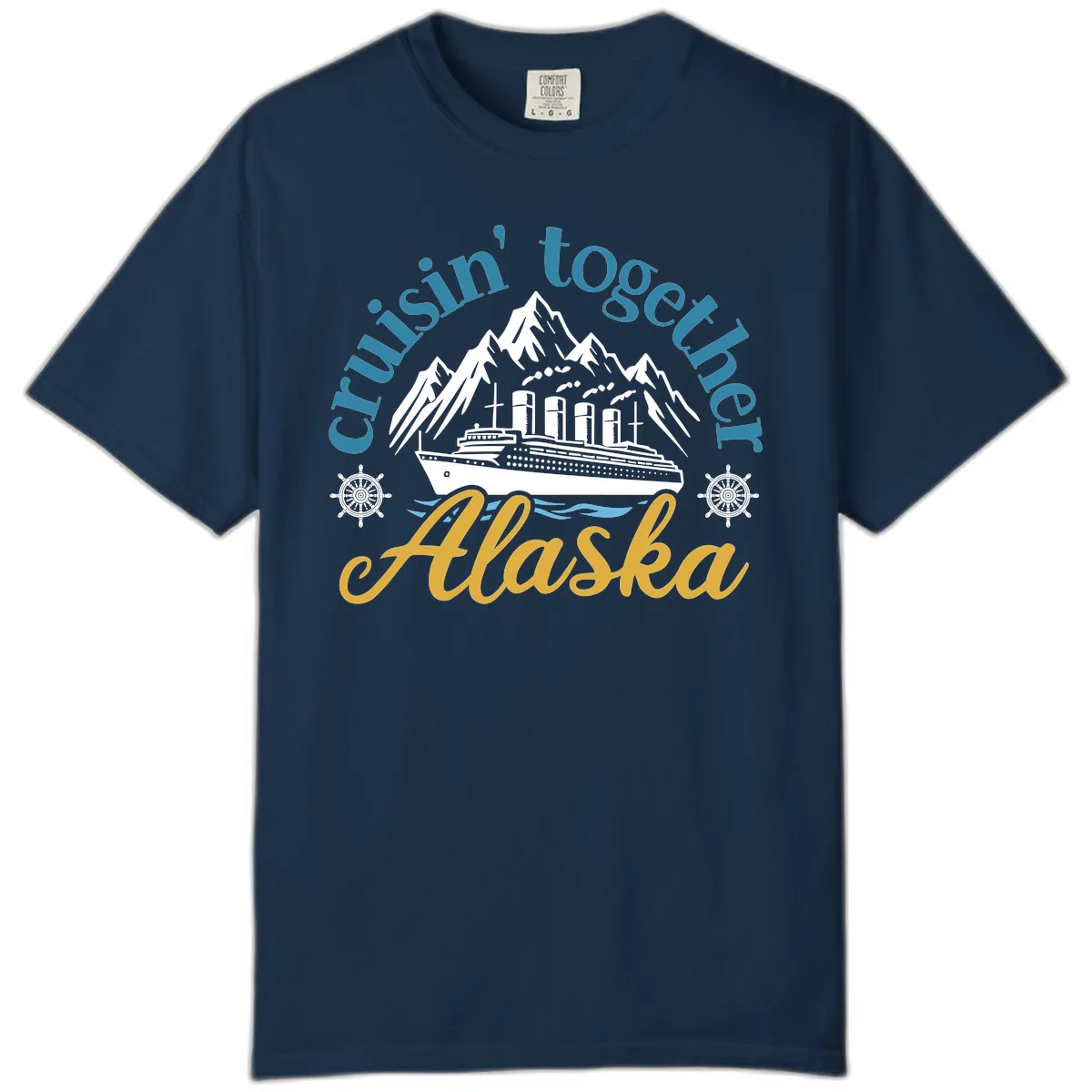 Cruisin Together Alaska Script Wave Design Comfort Color in True Navy