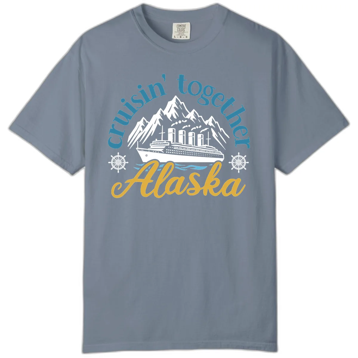Cruisin Together Alaska Script Wave Design Comfort Color in Blue Jean