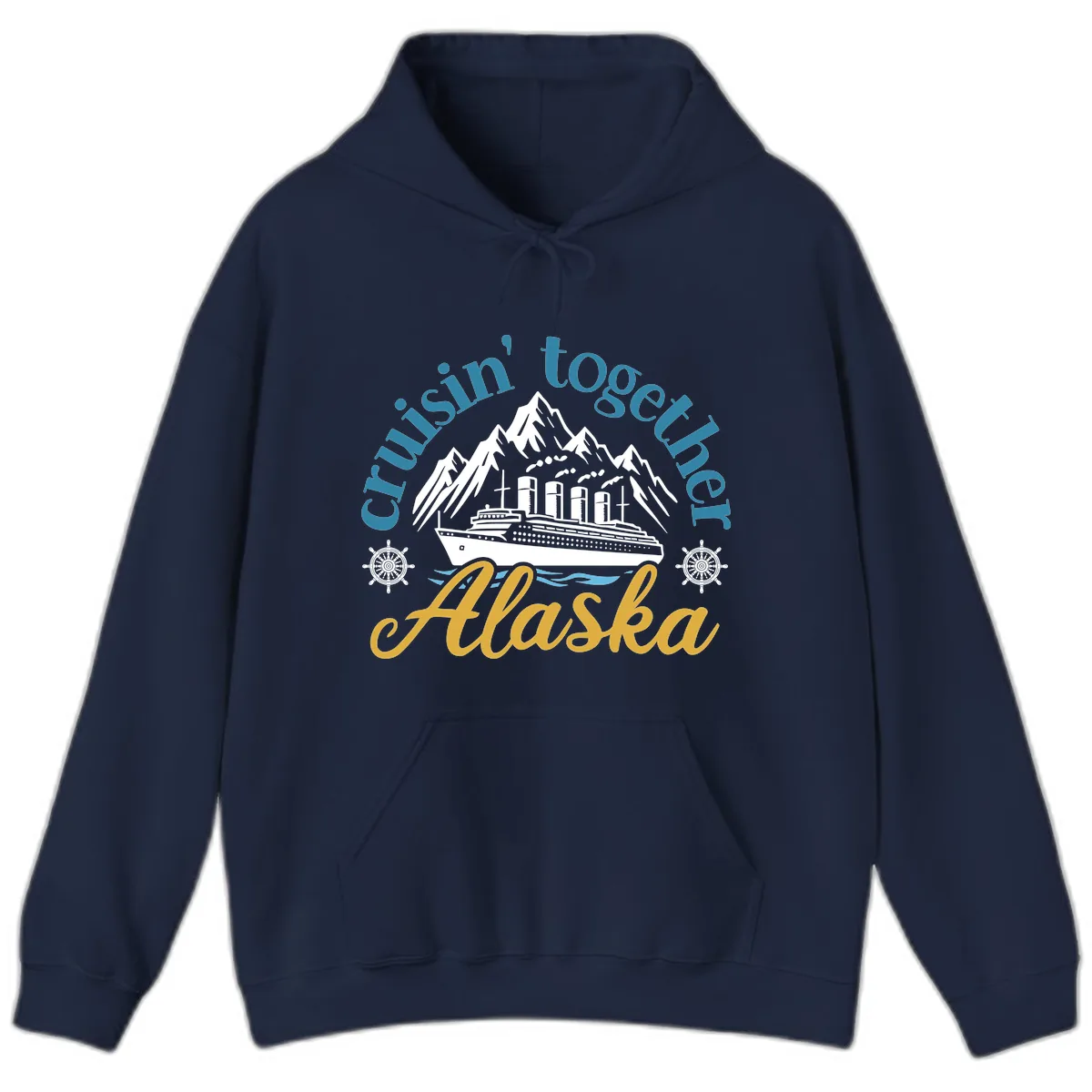 Cruisin Together Alaska Script Wave Design Hoodie in Navy