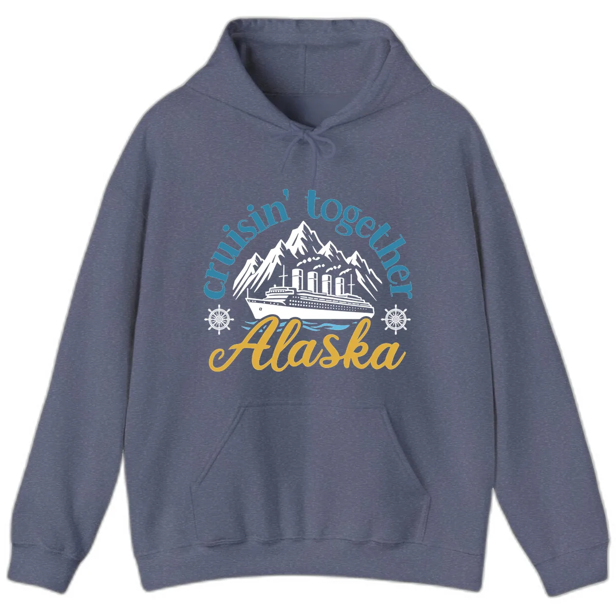 Cruisin Together Alaska Script Wave Design Hoodie in Heather Navy