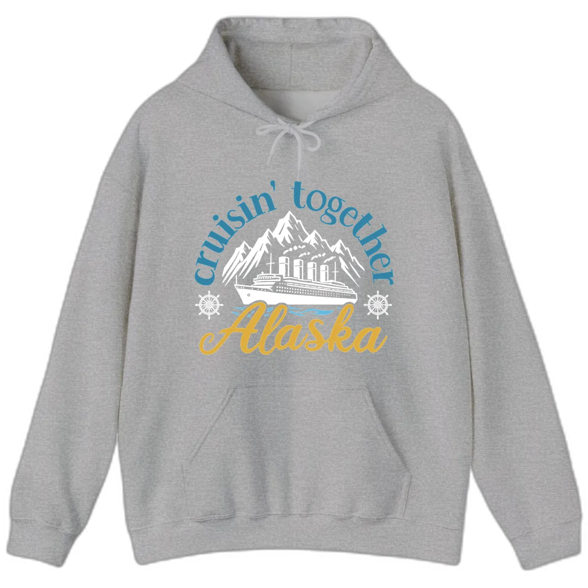 Cruisin Together Alaska Script Wave Design Hoodie in Sport Grey
