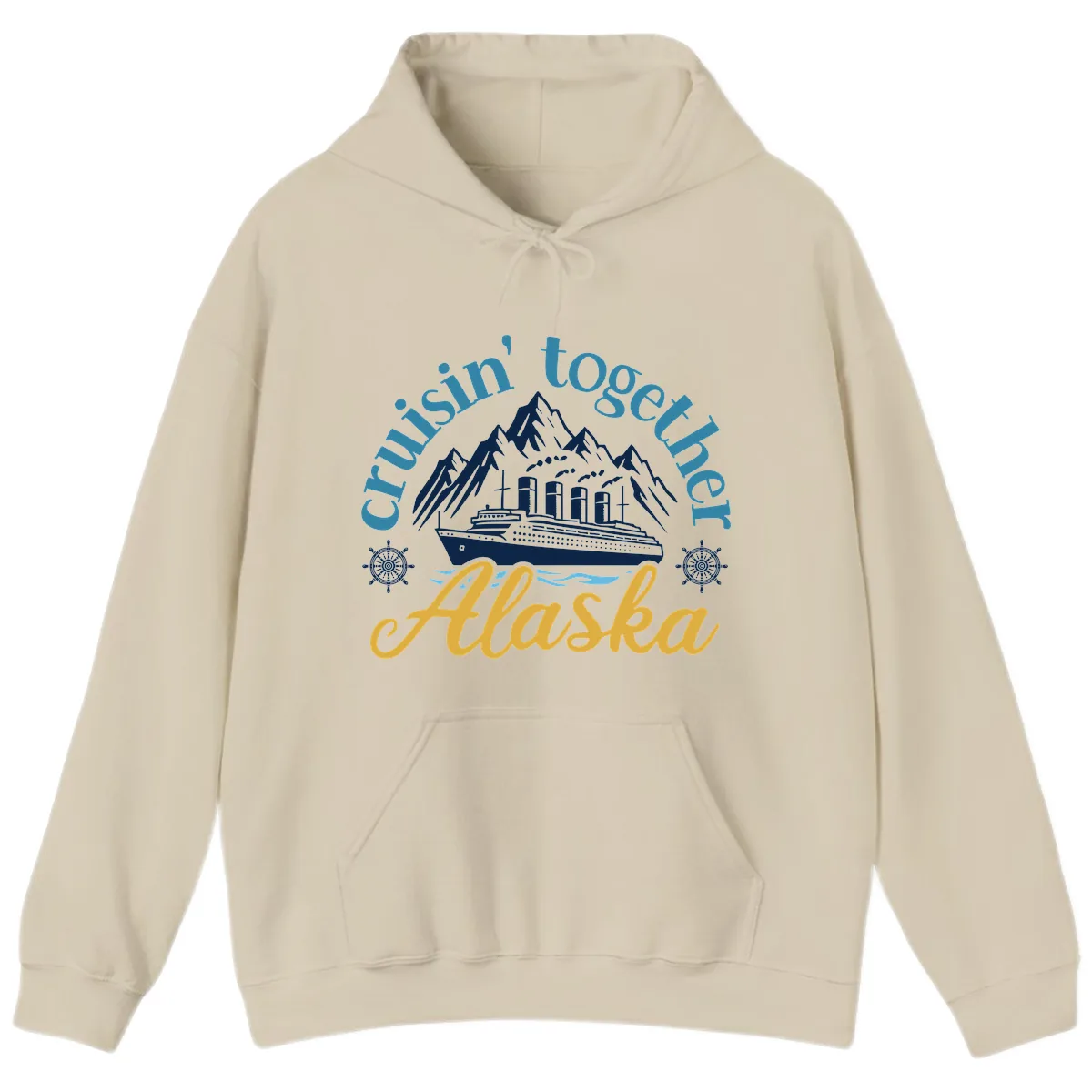 Cruisin Together Alaska Script Wave Design Hoodie in Sand