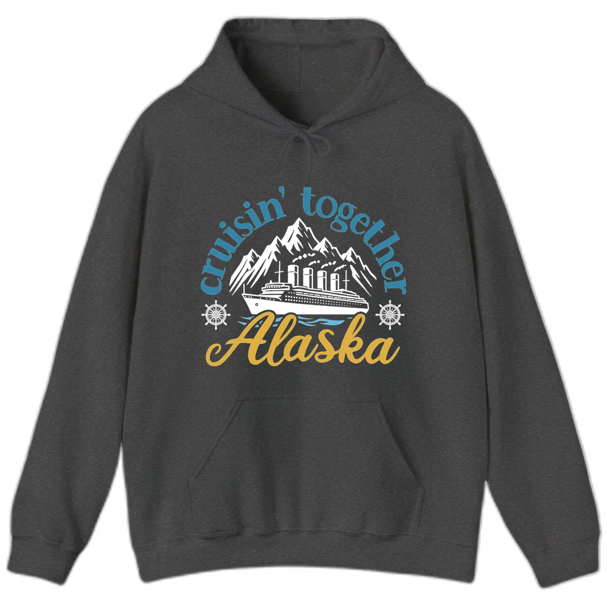 Cruisin Together Alaska Script Wave Design Hoodie in Dark Heather