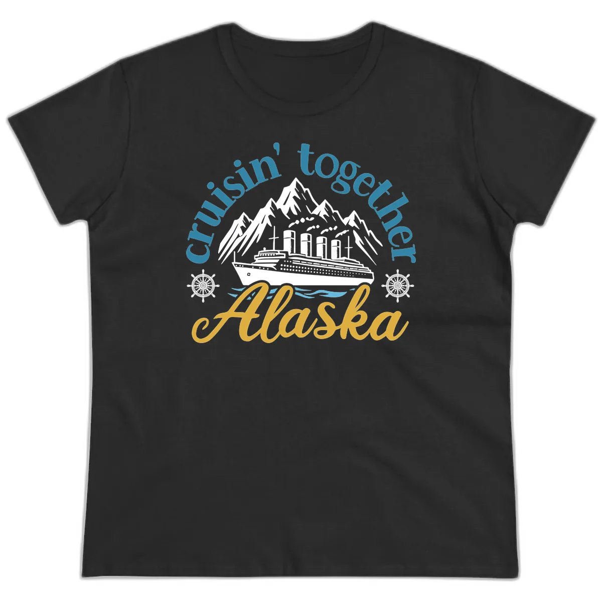 Cruisin Together Alaska Script Wave Design Ladies Tee in Black