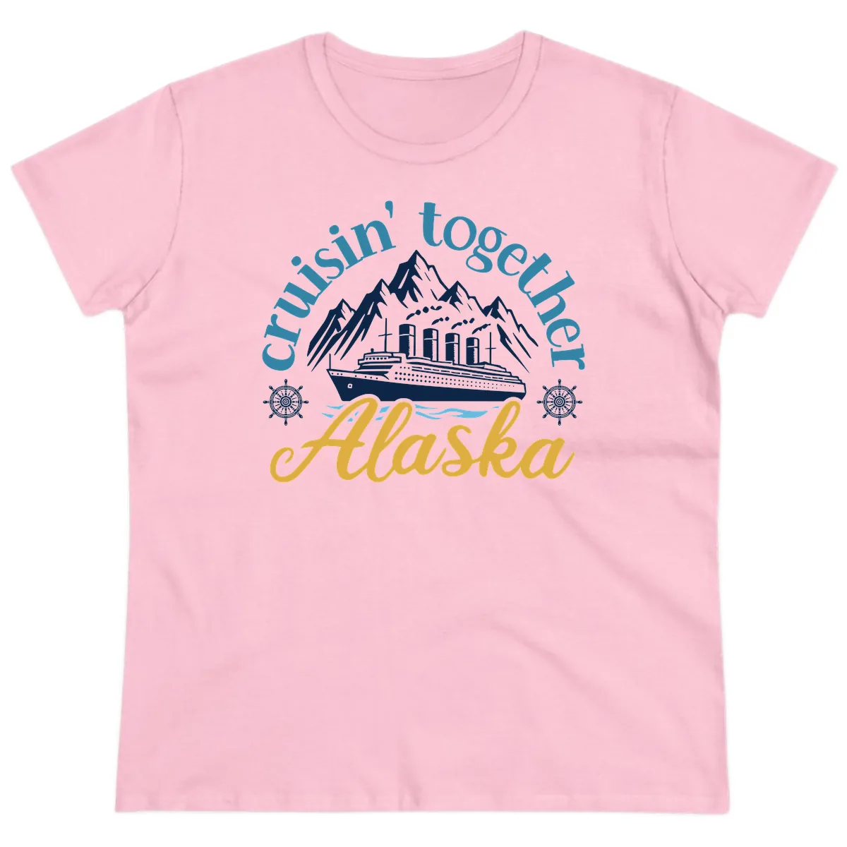 Cruisin Together Alaska Script Wave Design Ladies Tee in Light Pink