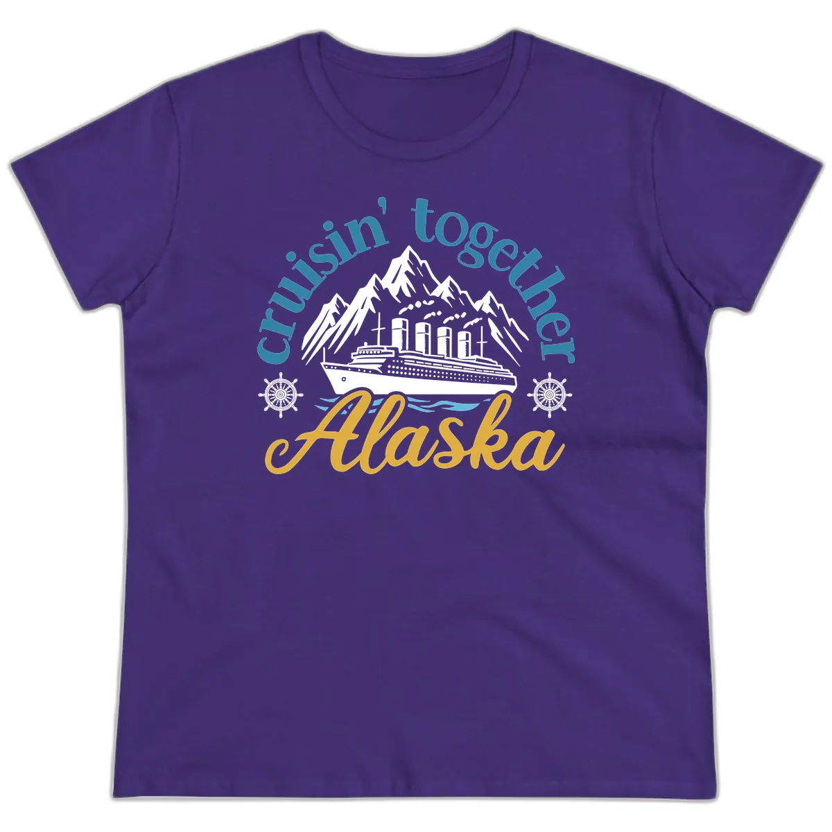 Cruisin Together Alaska Script Wave Design Ladies Tee in Purple