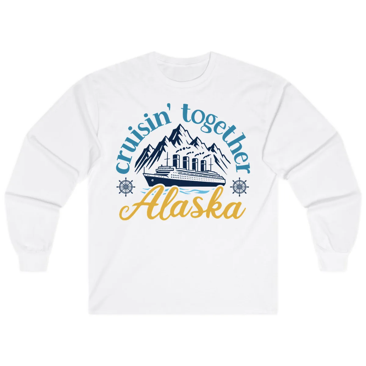 Cruisin Together Alaska Script Wave Design Long Sleeve in White