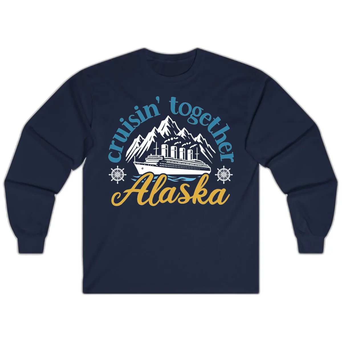 Cruisin Together Alaska Script Wave Design Long Sleeve in Navy