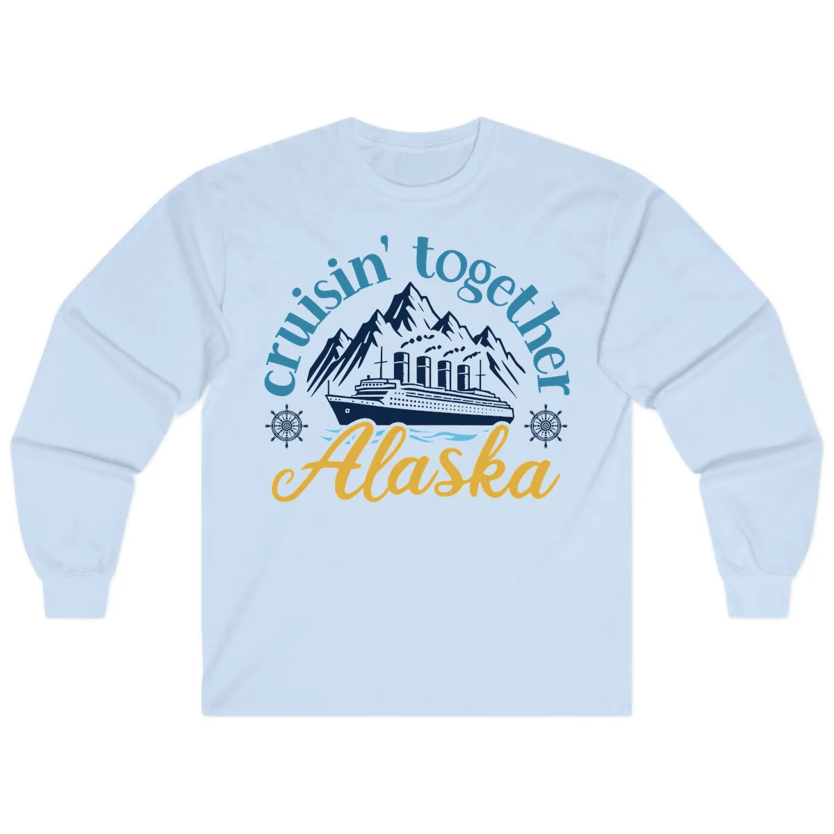 Cruisin Together Alaska Script Wave Design Long Sleeve in Light Blue