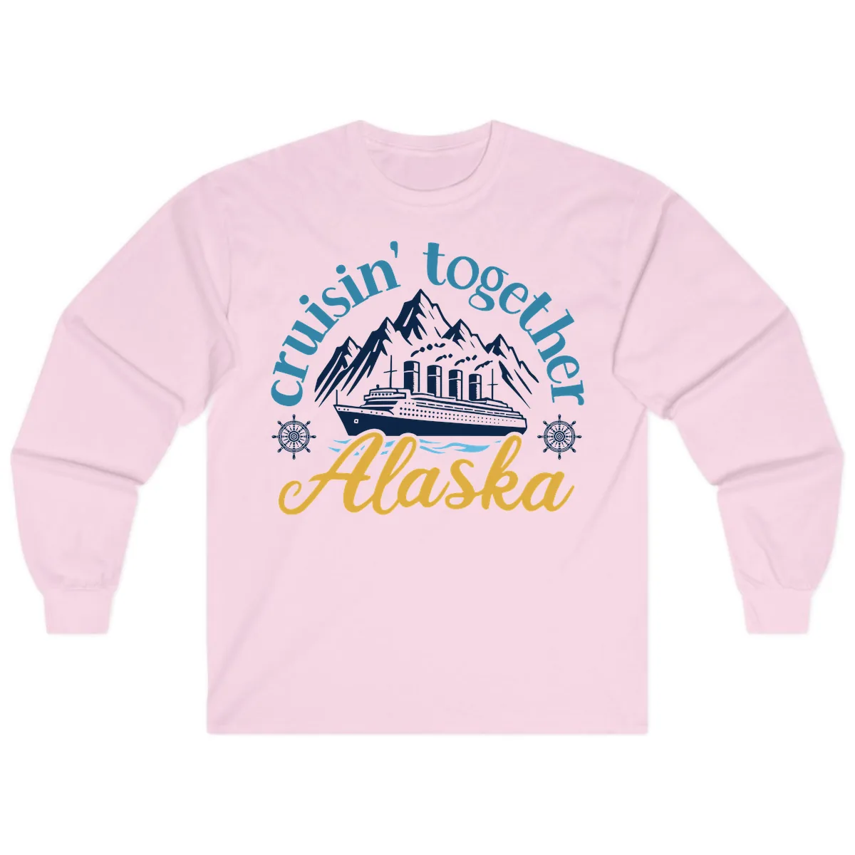 Cruisin Together Alaska Script Wave Design Long Sleeve in Light Pink