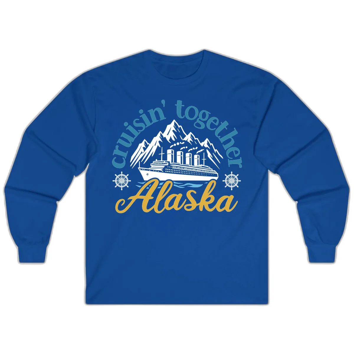 Cruisin Together Alaska Script Wave Design Long Sleeve in Royal