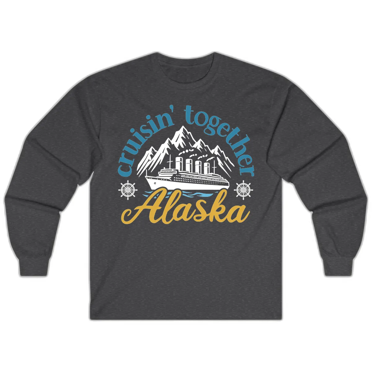 Cruisin Together Alaska Script Wave Design Long Sleeve in Dark Heather