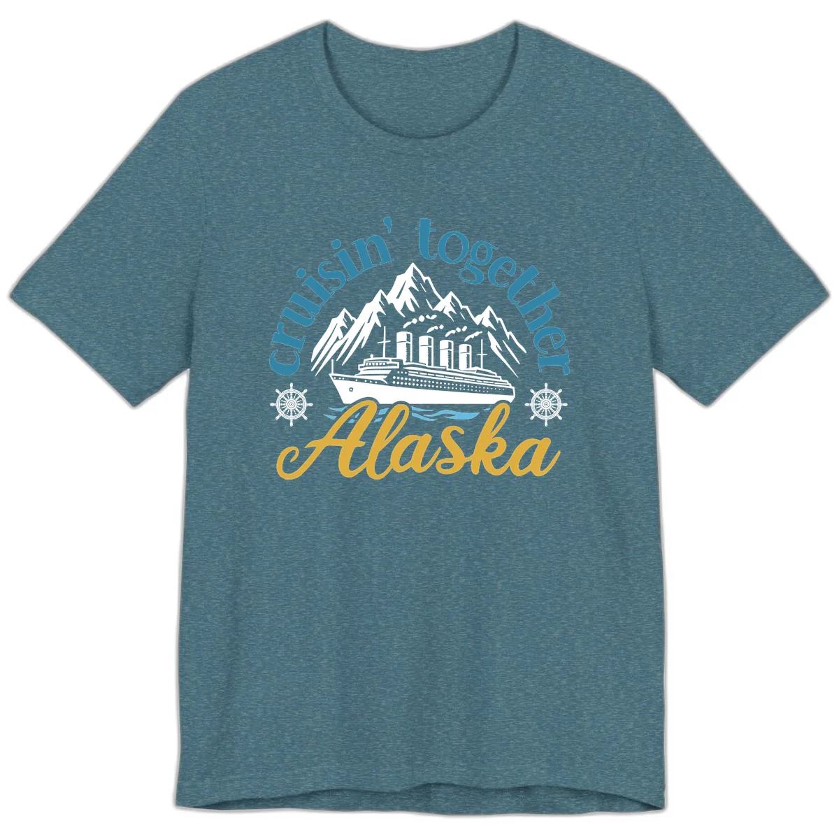 Cruisin Together Alaska Script Wave Design Premium T-Shirt in Heather Deep Teal