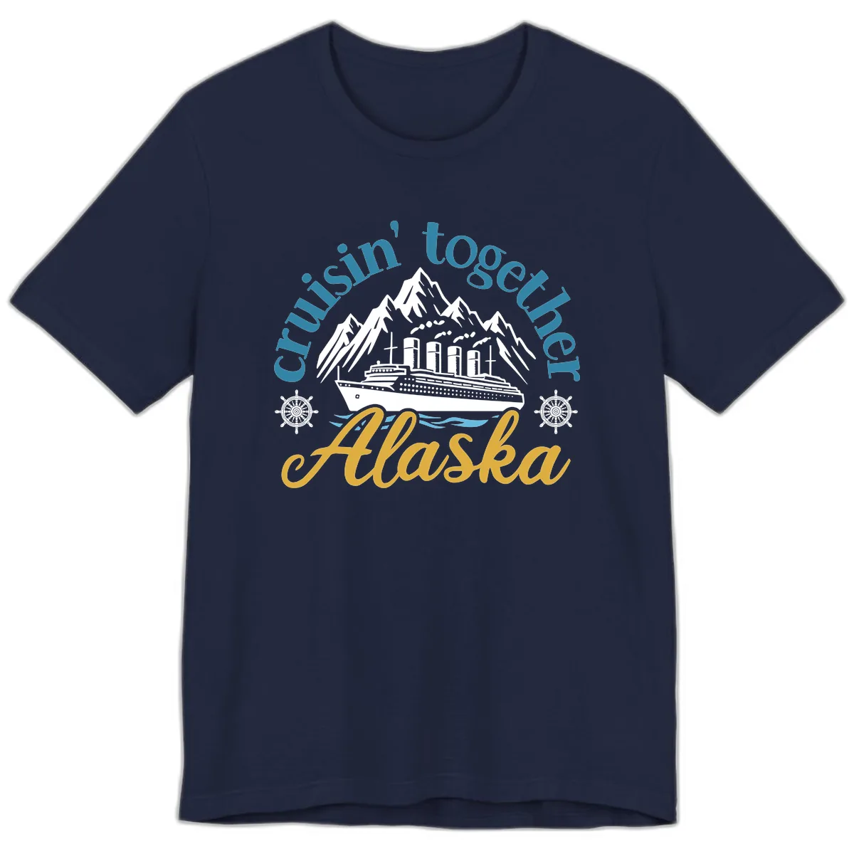 Cruisin Together Alaska Script Wave Design Premium T-Shirt in Navy