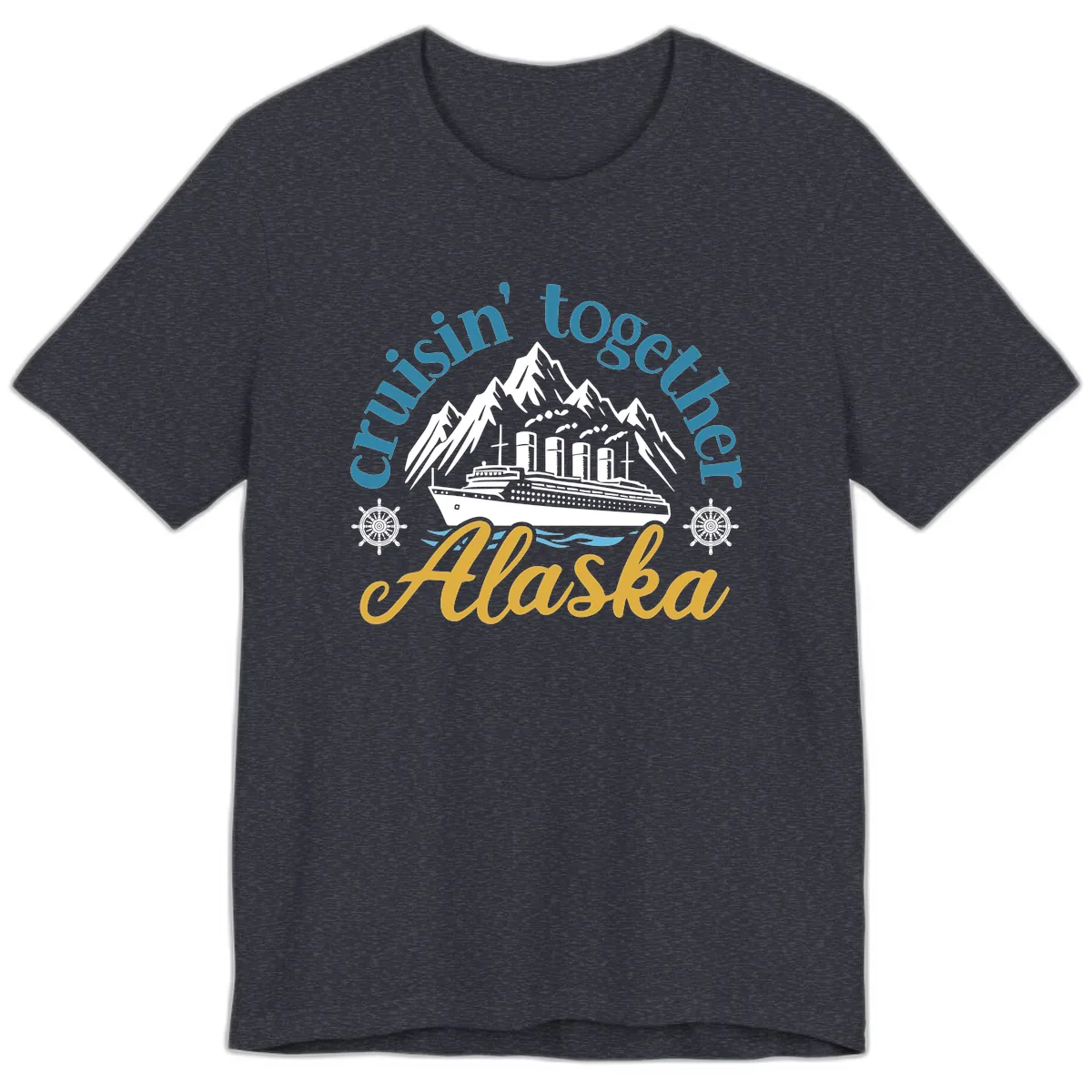 Cruisin Together Alaska Script Wave Design Premium T-Shirt in Heather Navy