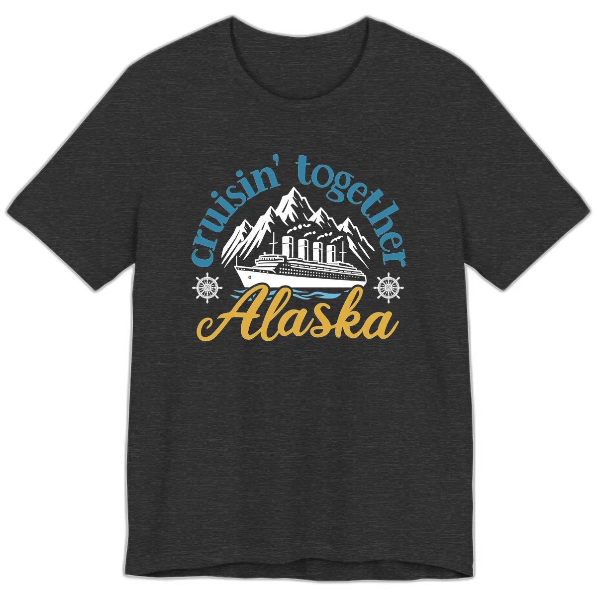 Cruisin Together Alaska Script Wave Design Premium T-Shirt in Dark Grey Heather