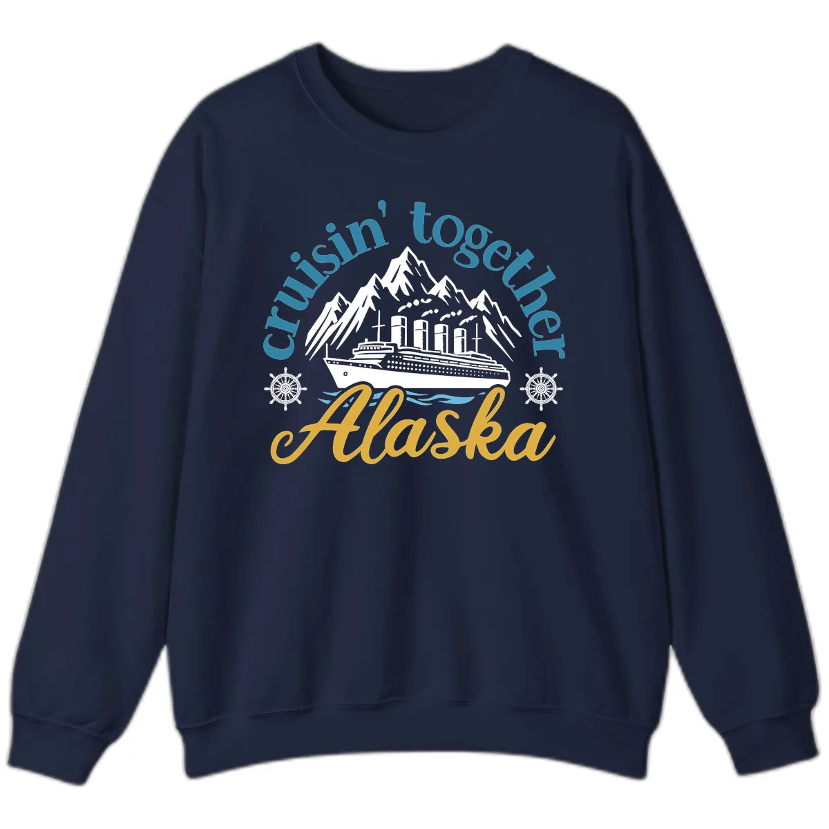 Cruisin Together Alaska Script Wave Design Sweatshirt in Navy