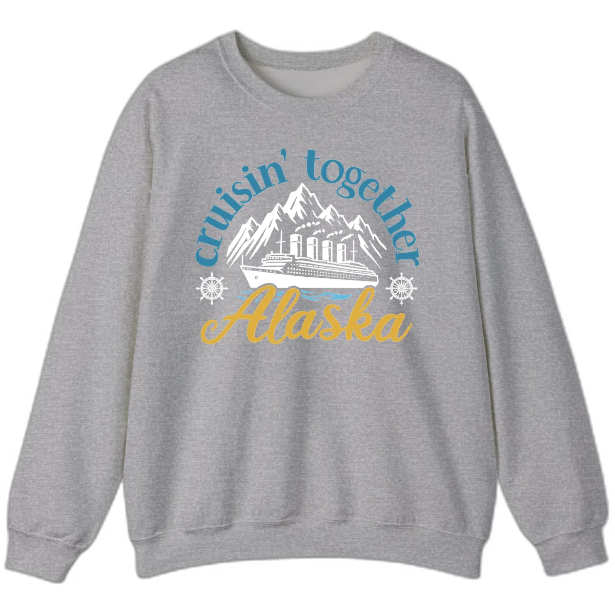 Cruisin Together Alaska Script Wave Design Sweatshirt in Sport Grey
