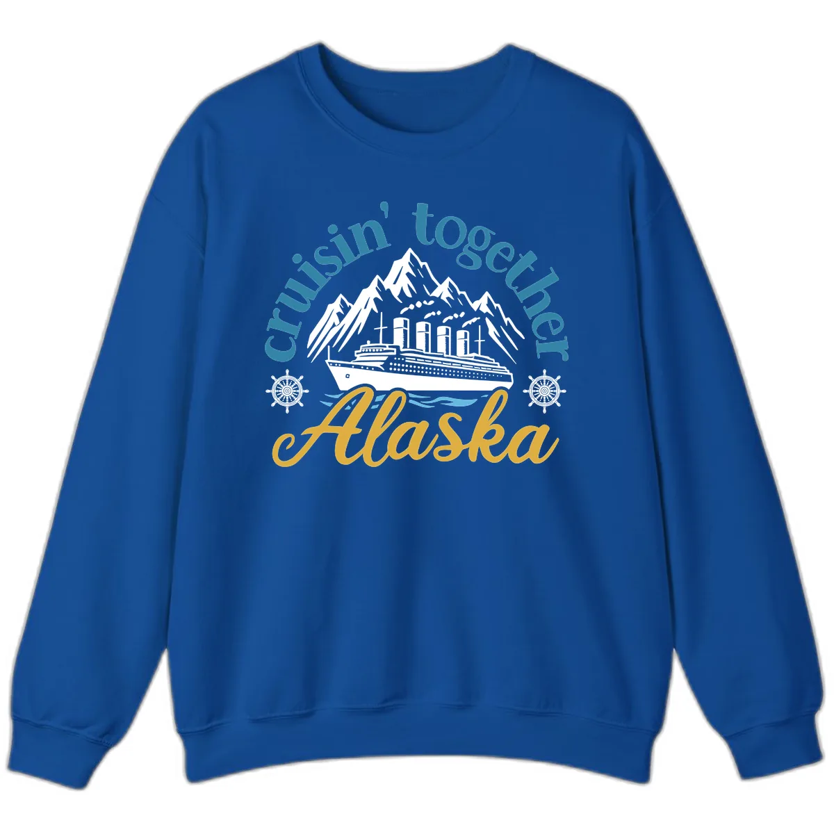 Cruisin Together Alaska Script Wave Design Sweatshirt in Royal