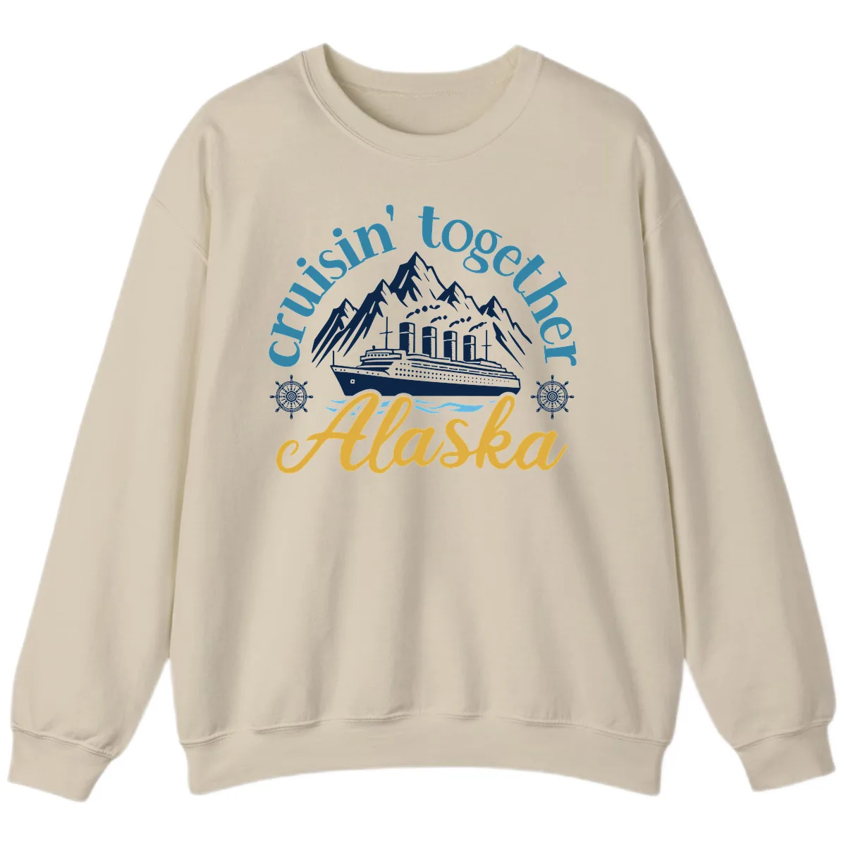 Cruisin Together Alaska Script Wave Design Sweatshirt in Sand
