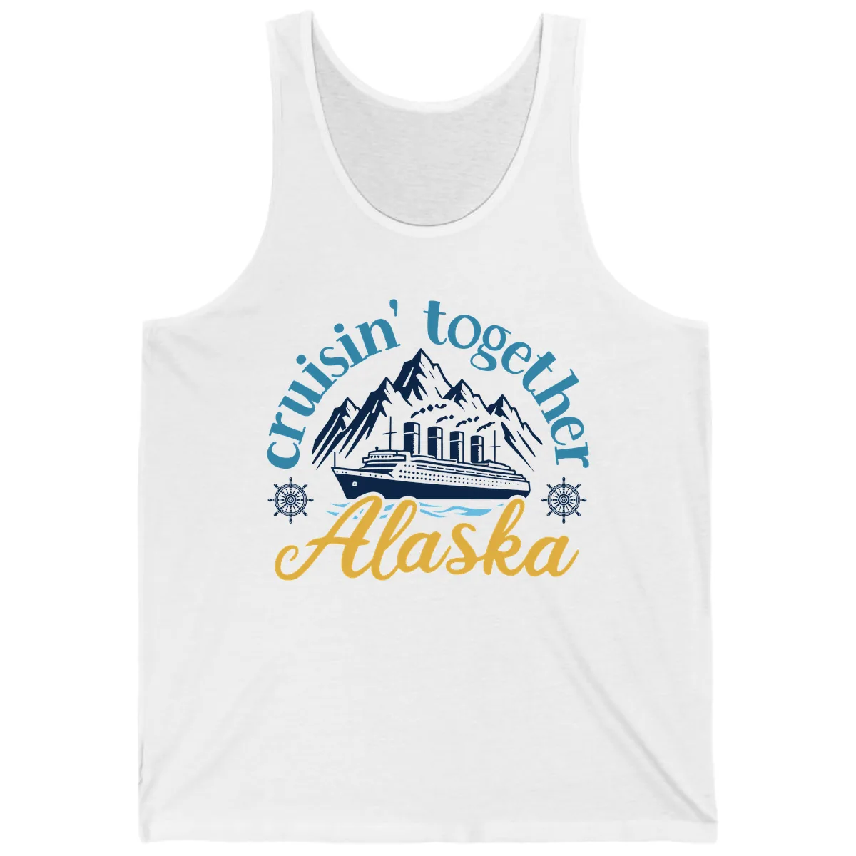 Cruisin Together Alaska Script Wave Design Tank in White