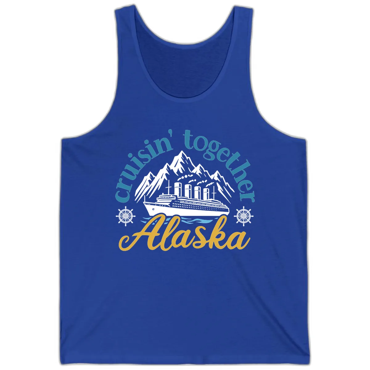 Cruisin Together Alaska Script Wave Design Tank in True Royal