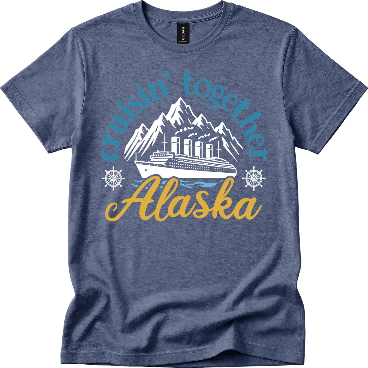 Cruisin Together Alaska Script Wave Design T-Shirt in Heather Navy