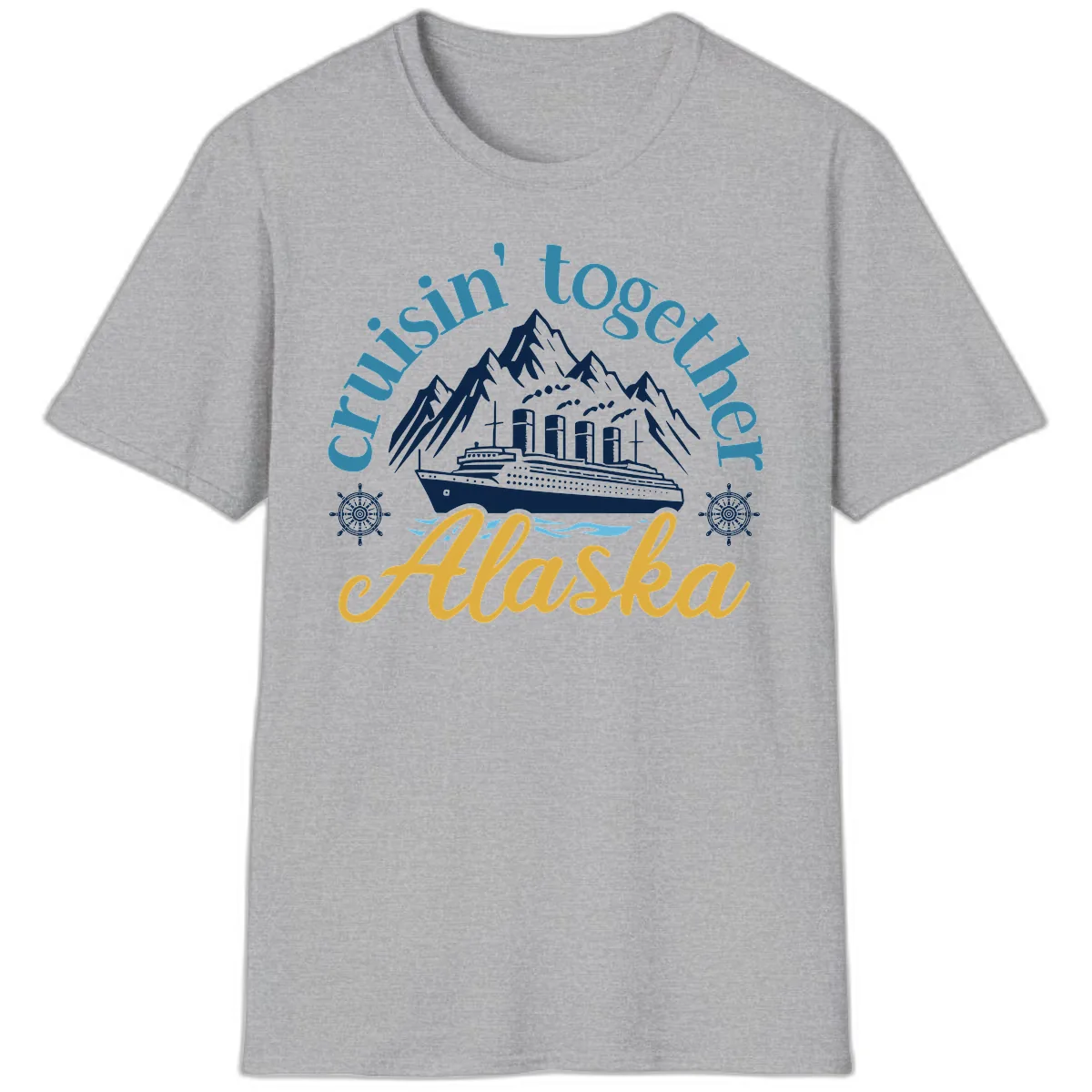 Cruisin Together Alaska Script Wave Design T-Shirt in Sport Grey