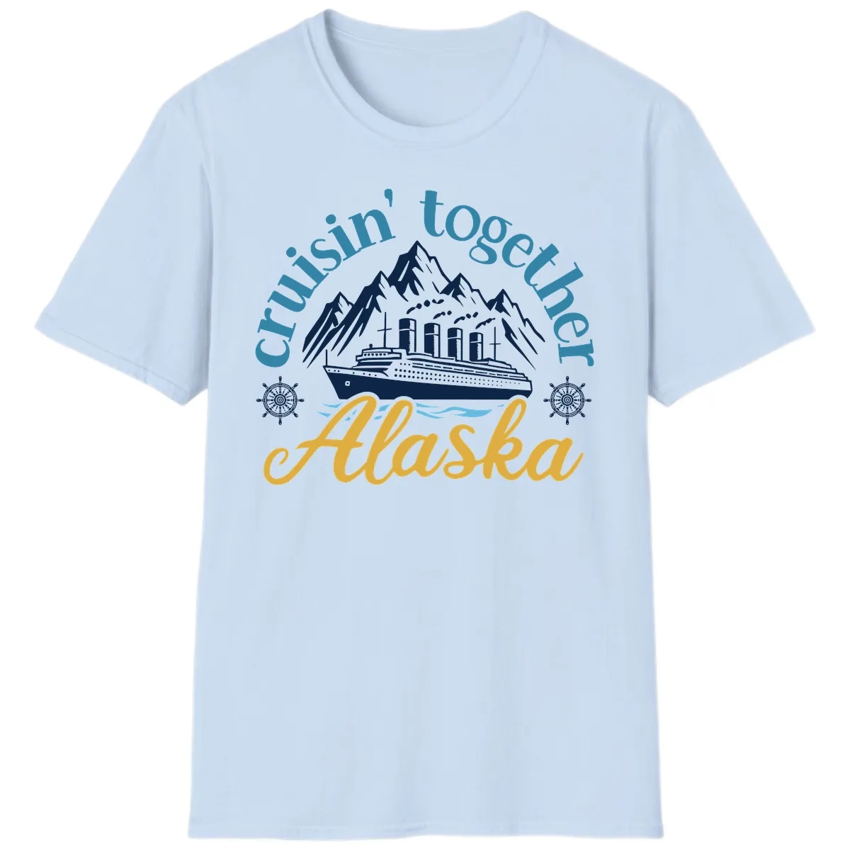Cruisin Together Alaska Script Wave Design T-Shirt in Light Blue