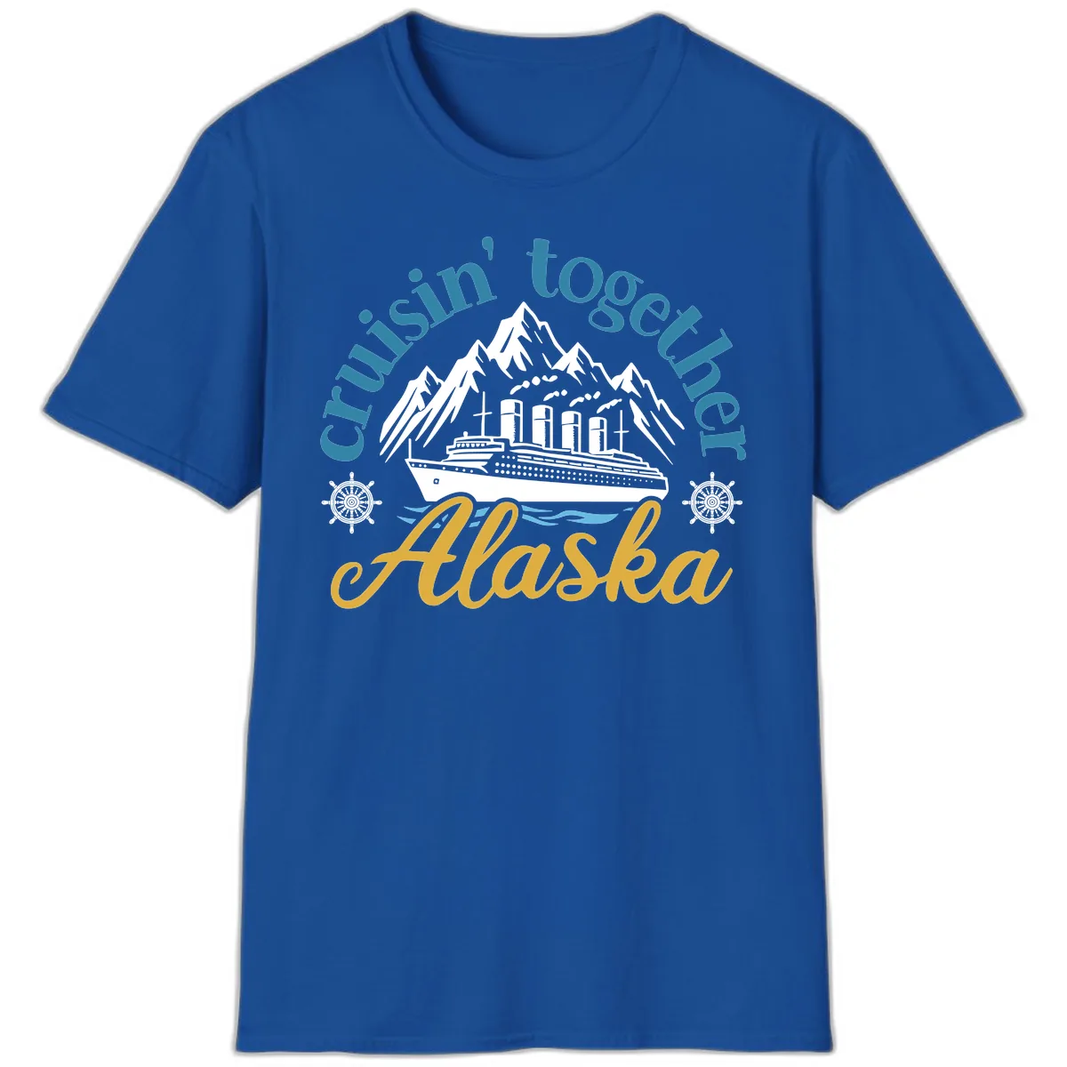 Cruisin Together Alaska Script Wave Design T-Shirt in Royal