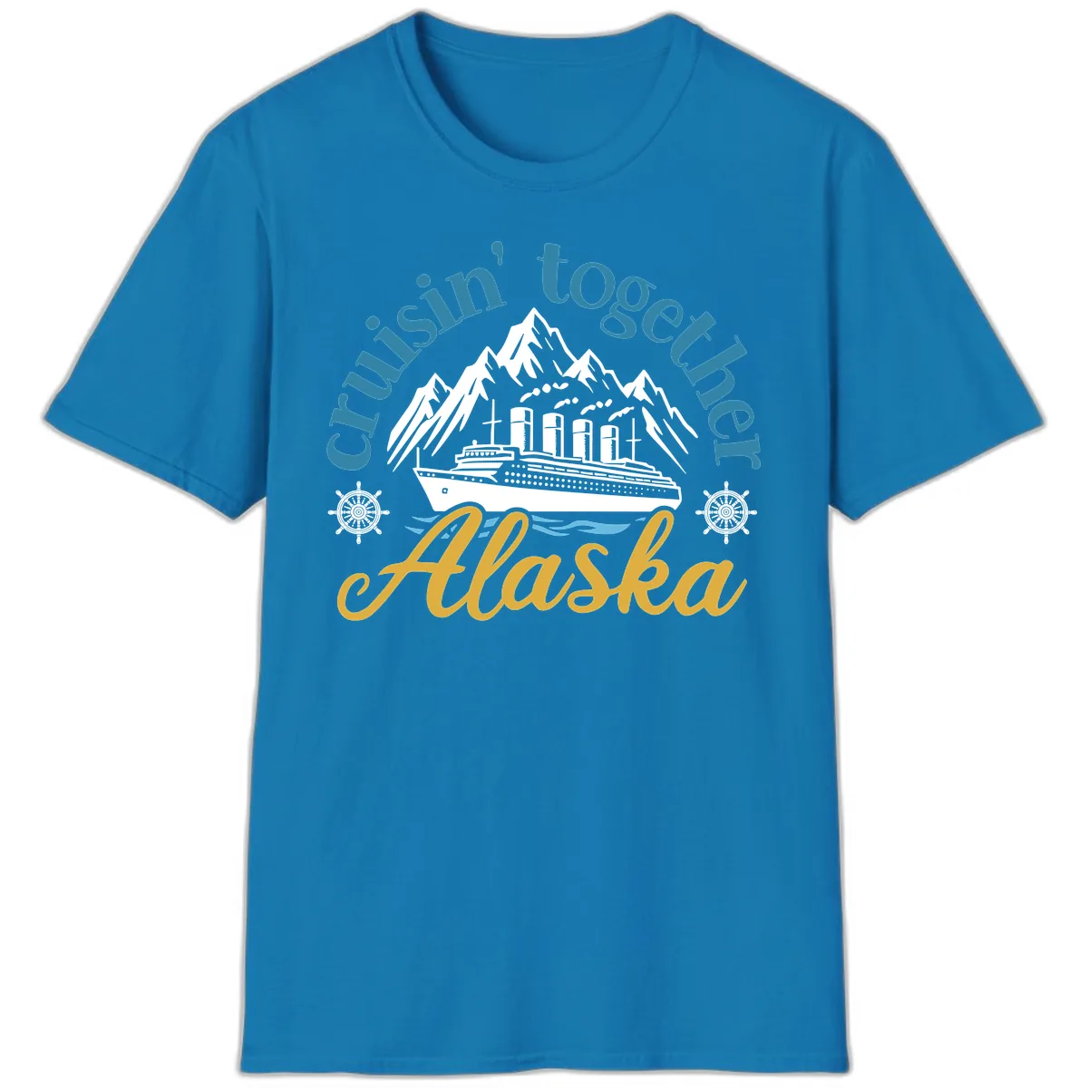 Cruisin Together Alaska Script Wave Design T-Shirt in Sapphire