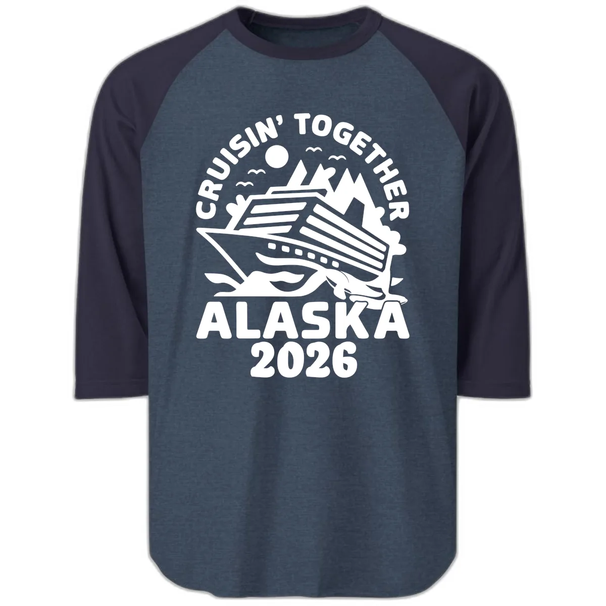 Cruisin' Together Alaska 2026 Scenic Raglan 3/4 in Heather Denim Navy