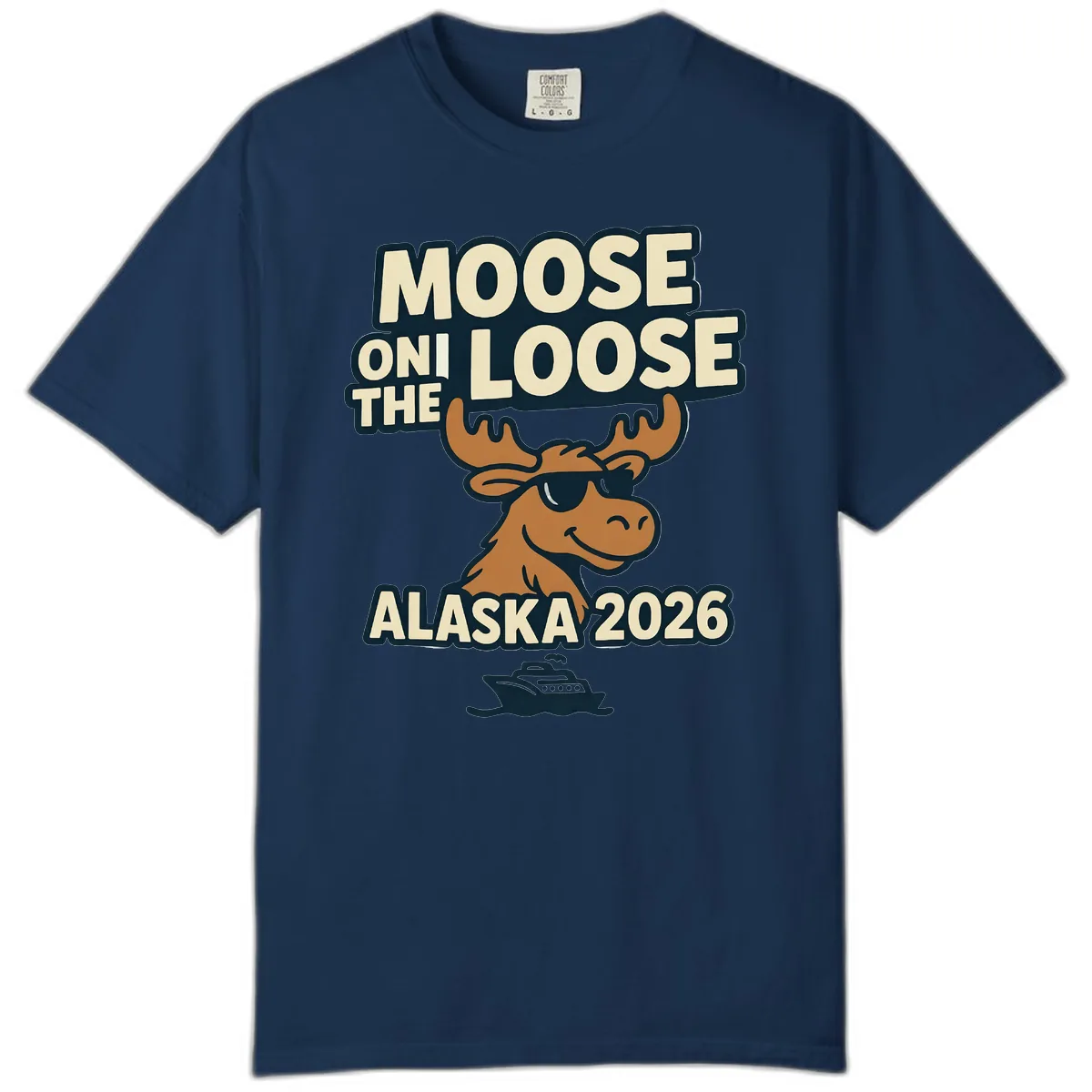 Moose On The Loose Alaska 2026 Cruise Design Comfort Color in Navy