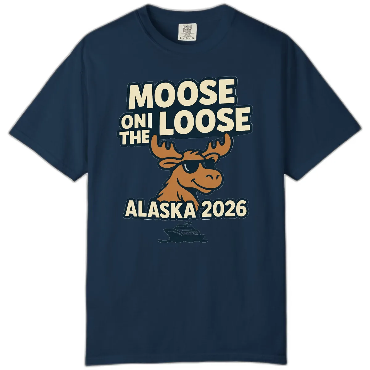 Moose On The Loose Alaska 2026 Cruise Design Comfort Color in True Navy
