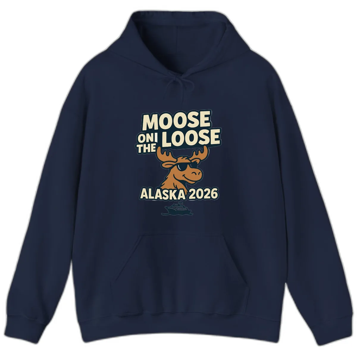 Moose On The Loose Alaska 2026 Cruise Design Hoodie in Navy
