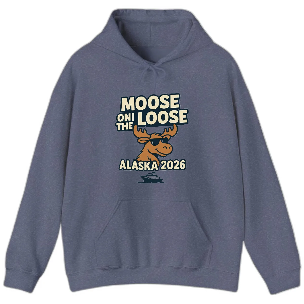Moose On The Loose Alaska 2026 Cruise Design Hoodie in Heather Navy