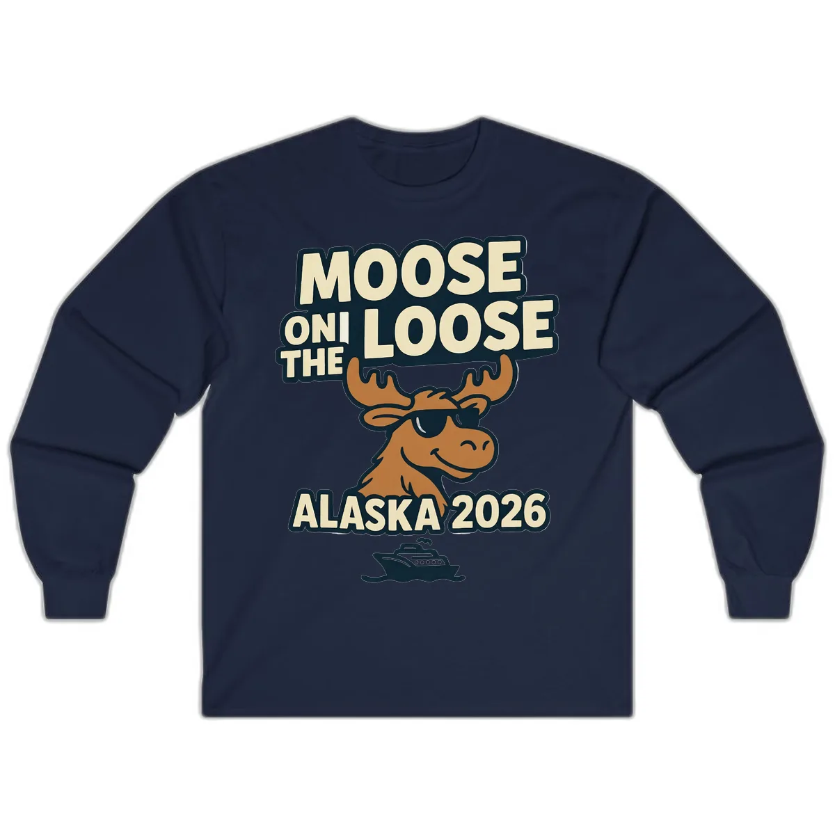 Moose On The Loose Alaska 2026 Cruise Design Long Sleeve in Navy