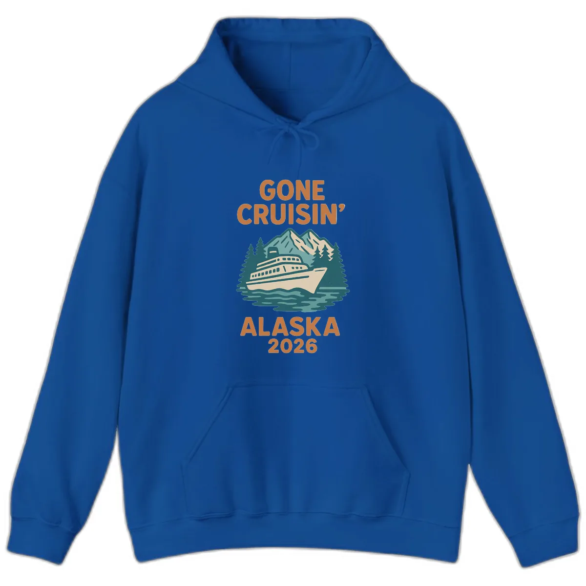 Gone Cruisin' Alaska 2026 Scenic Mountain Ship Hoodie in Royal